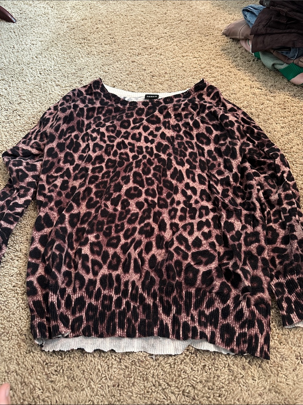 torrid Pink and Black Leopard Print Crewneck Sweater
